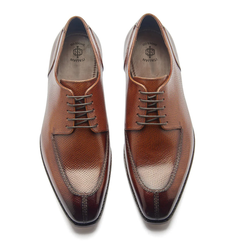Cognac Split Toe Leather Derby Shoes