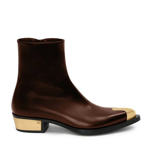 Punk Leather Boots Golden Toe Shoe