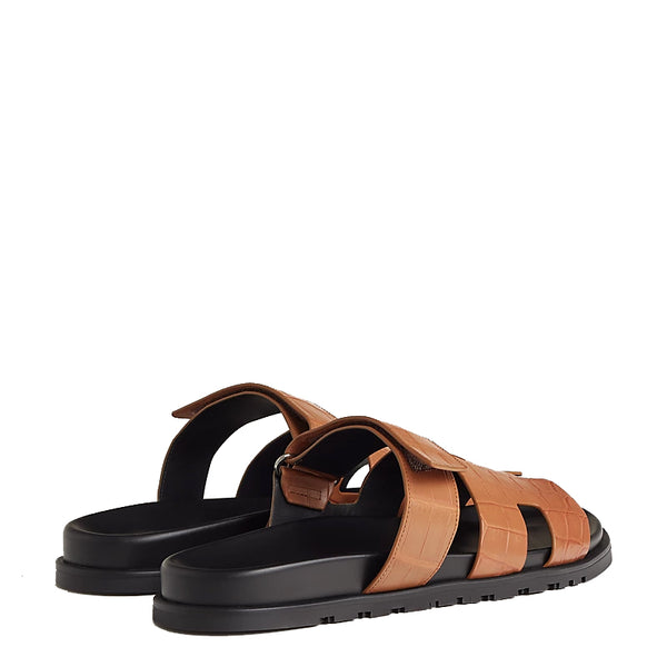 Croco Leather Luxury Sandals - Tan