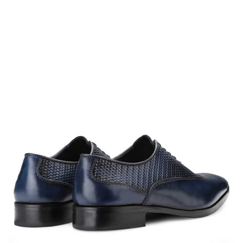 Men Dual Textured Solid Leather Oxford Shoe Blue
