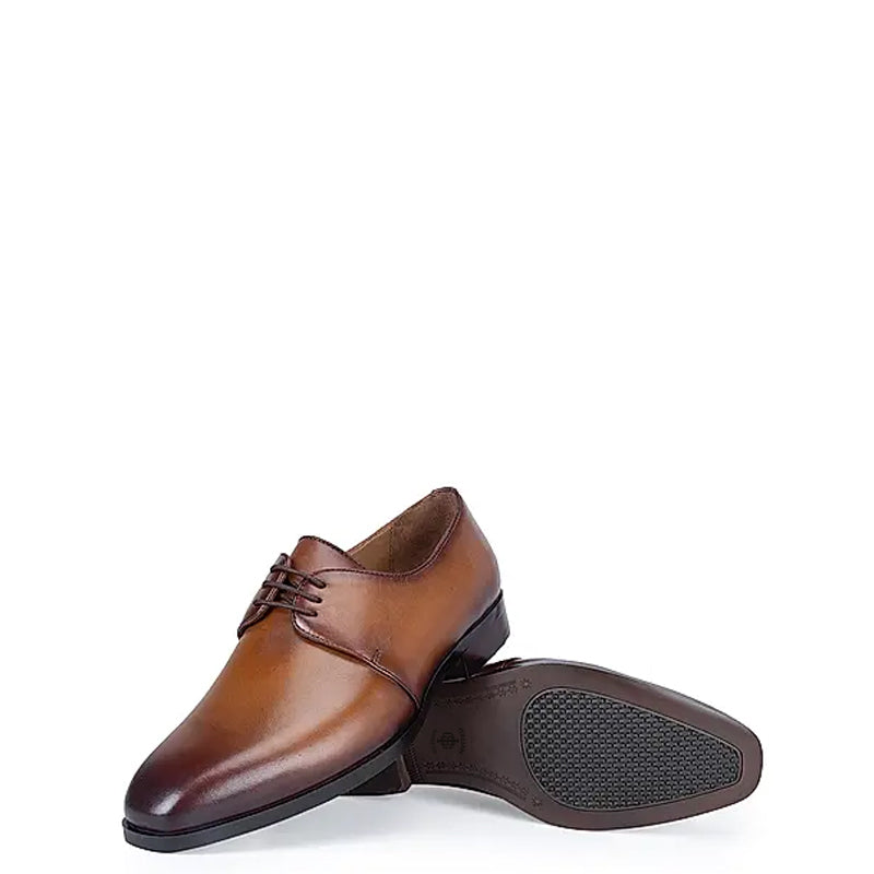 Plain Solid Leather Lace-Up Formal Derby Shoes