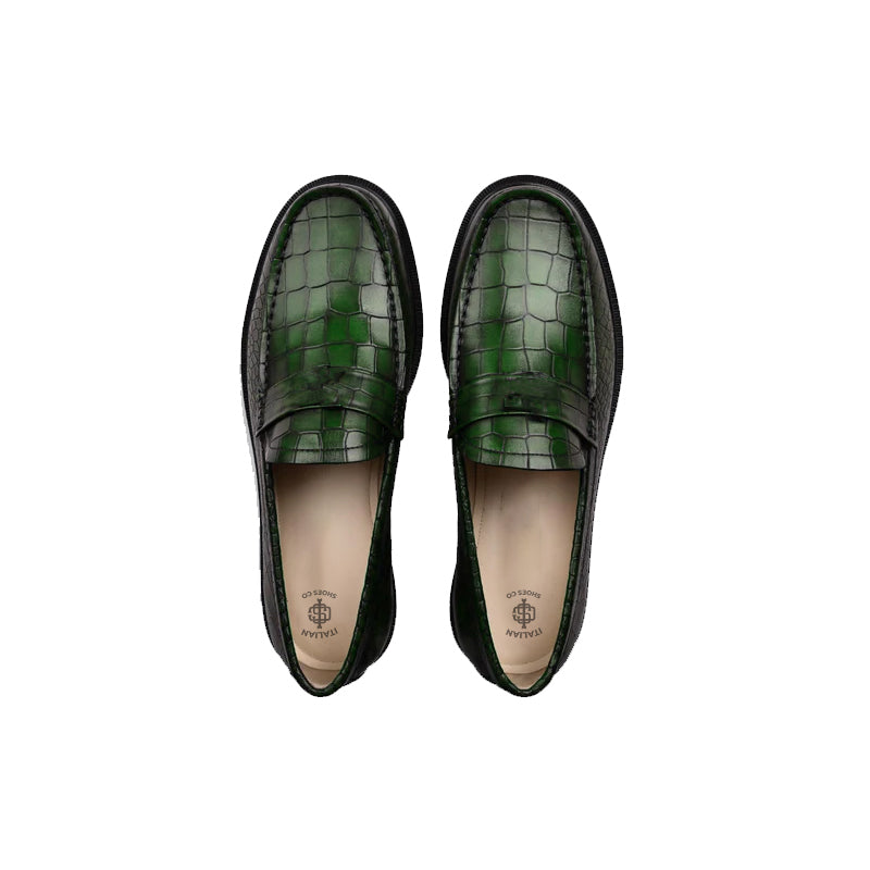 Men's Round Toe Croc Loafers Green