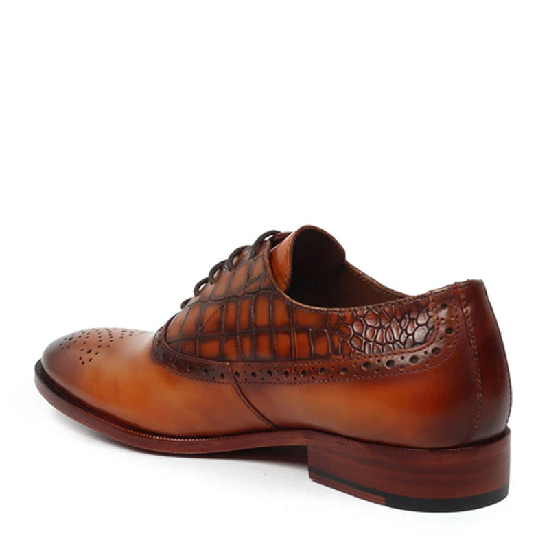 Croco Deep Cut Leather Oxford Shoes