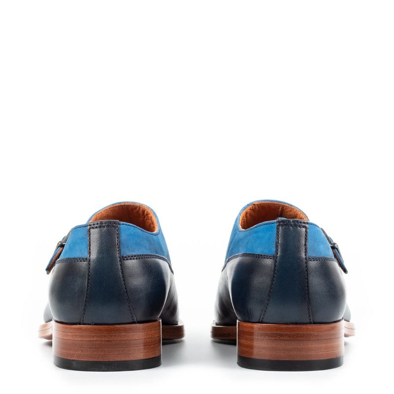 Men Handmade Leather Single Monk Straps Blue Shoe