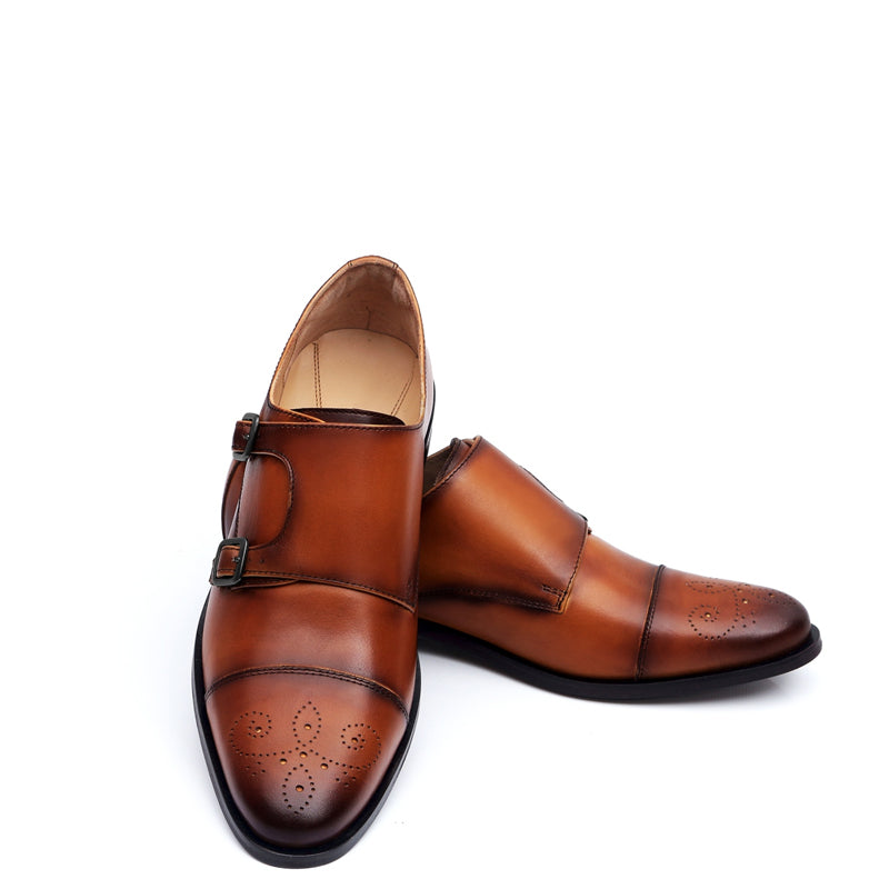 Premium ToeCap Double Monk Strap Leather Shoes