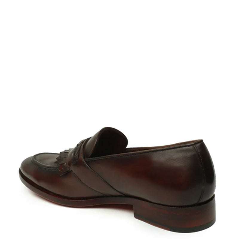 Patent Leather Slip-On Brown Loafer With Dual Fringes