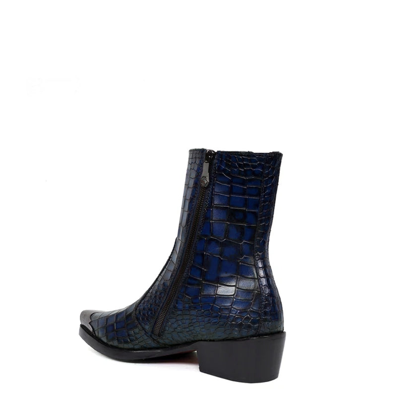 Luxury Croco Print Leather Side-Zipper Boots