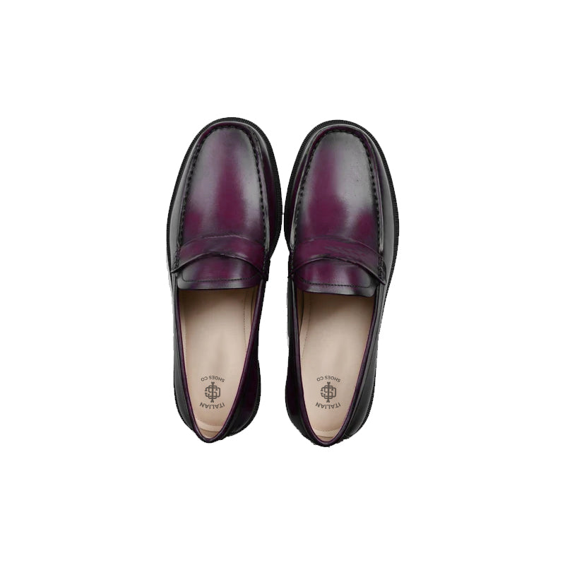 Platform Plain Loafer Shoes Wine