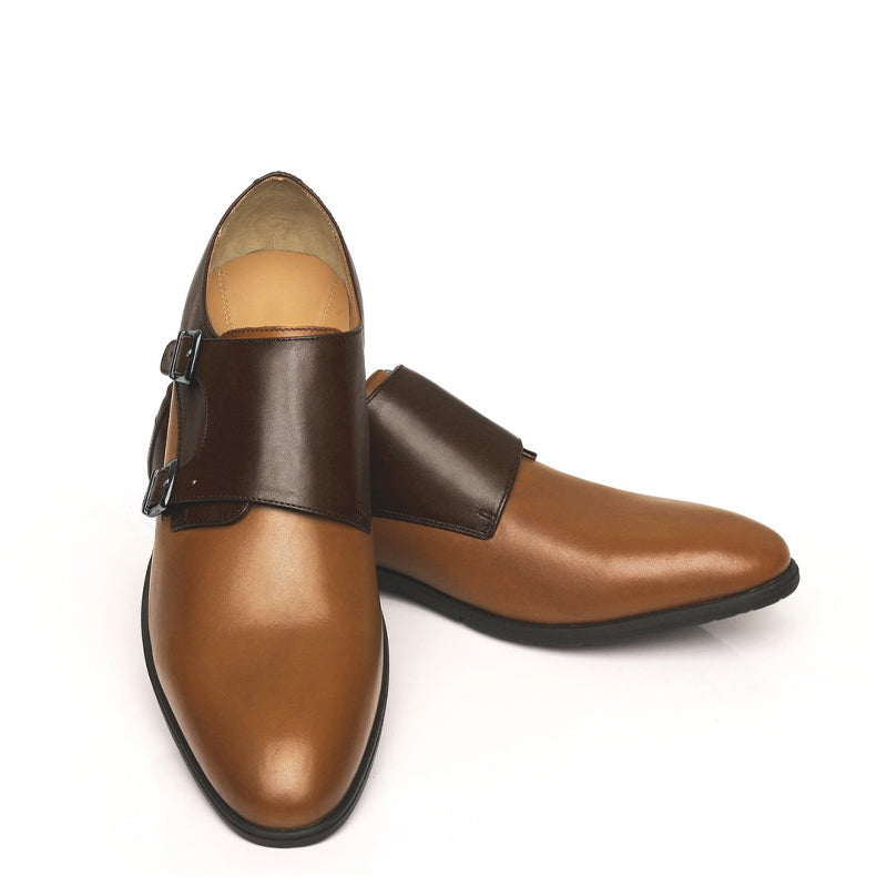 Leather Double Monk Strap Black and Gray Shoe For Men