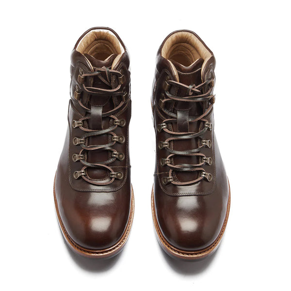 Leather Lace Up Mid Top Ankle Boot For Men - Brown