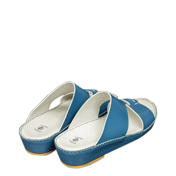 Open Toe Leather Stich Comfort Arabic Sandal - Blue