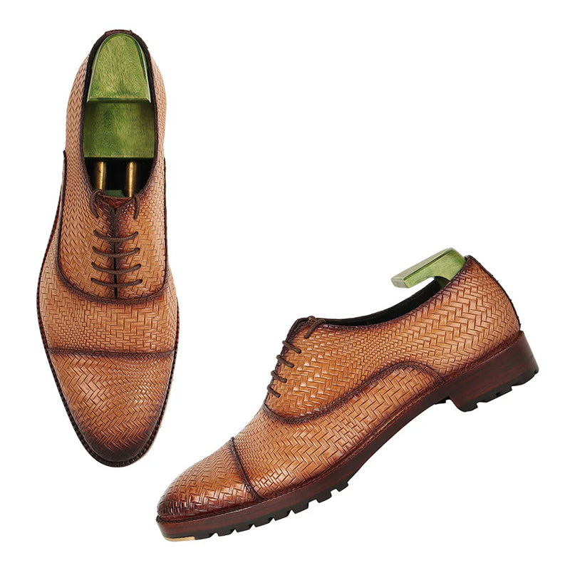 Patina Textured Captoe Leather Oxford Shoes