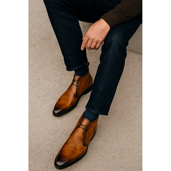 Mens Premium Leather Chukka Boots