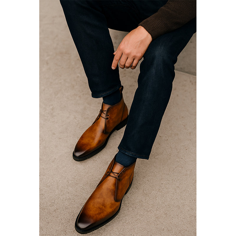 Mens Premium Leather Chukka Boots