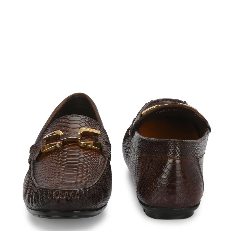 Premium Leather Loafers With Gold Buckled