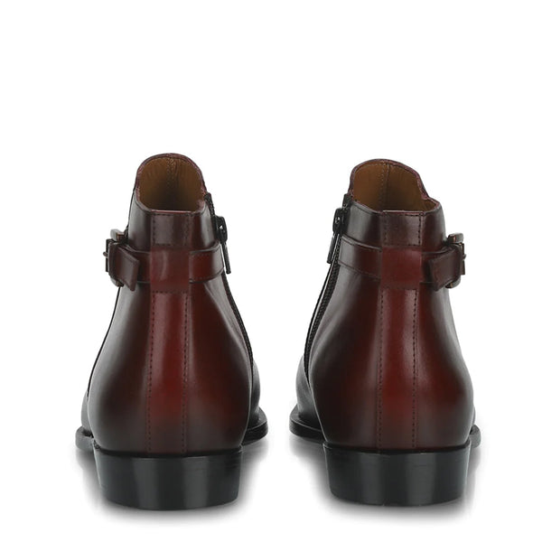 Men Solid Leather Side Zipper Boot With Buckle