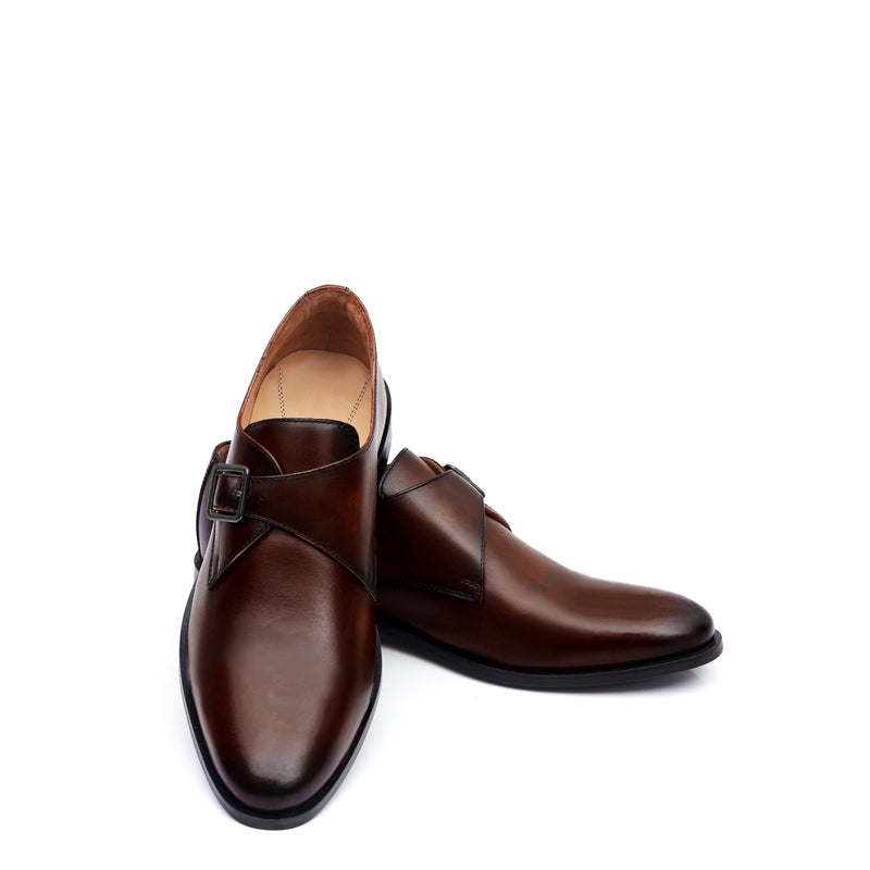 Premium Single Monk Strap Leather Brown Shoe For Men
