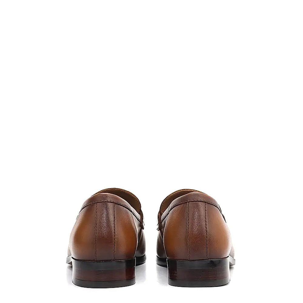 Men Round Toe Slip-On Leather Formal Tan Loafer