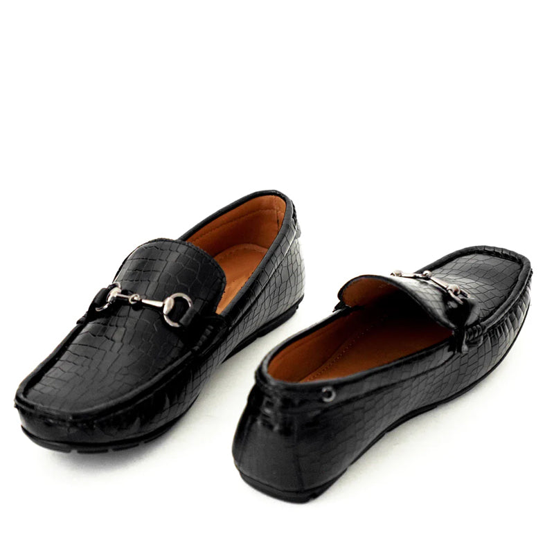 Croco Pattern Leather Horsebit Buckled Loafers