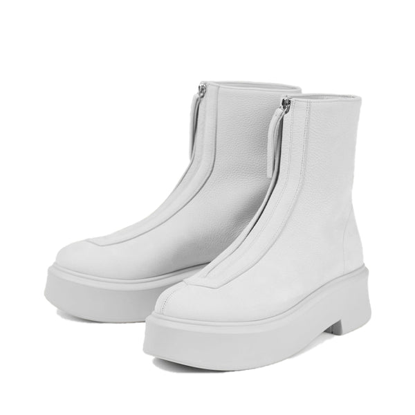 Premium Leather Row Zipped Front Ankle Boot - White
