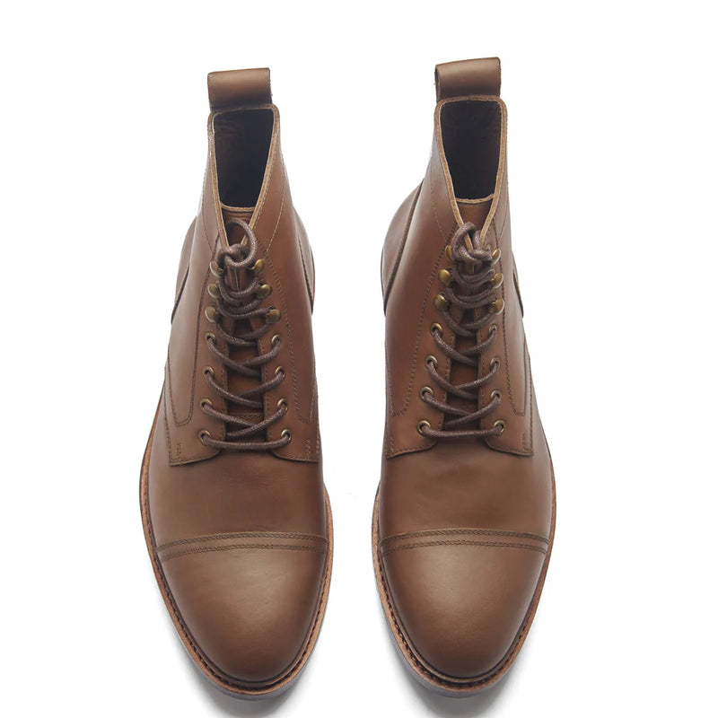 Premium Leather Lace Up Cap Toe Derby Boot Brown