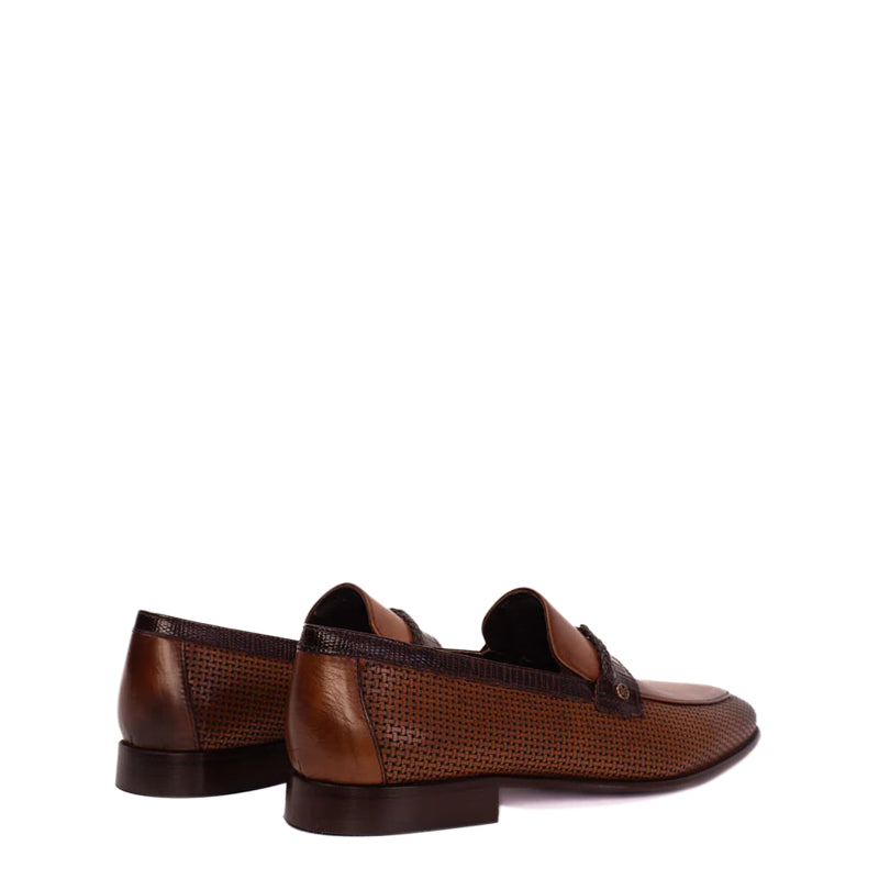 Cavarra Brown Leather Loafer Men Shoes