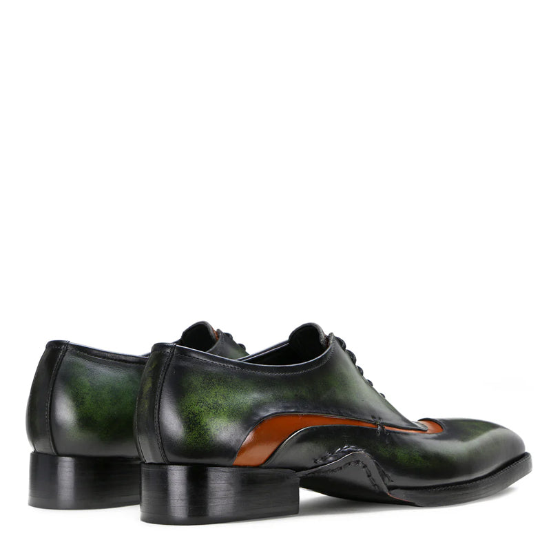 Handcrafted Leather Oxford in Forest Green and Burnished Chestnut