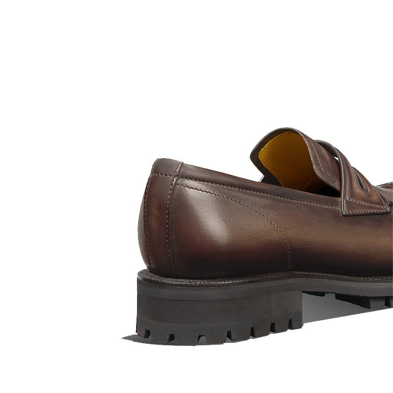 Mens Leather Round Toe Penny Loafer in Chunky Sole