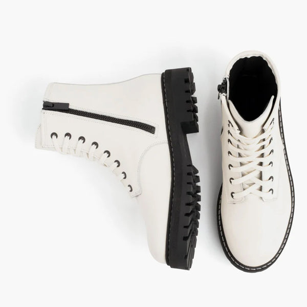 Men High Top Leather Combat Boots - White