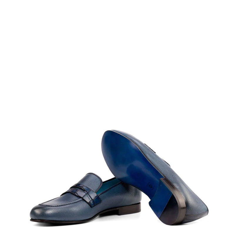 Men Textured Solid Leather Penny Blue Loafer