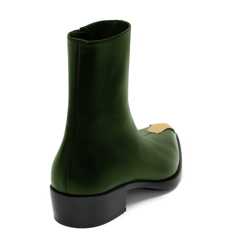 Punk Leather Boots Golden Toe Black