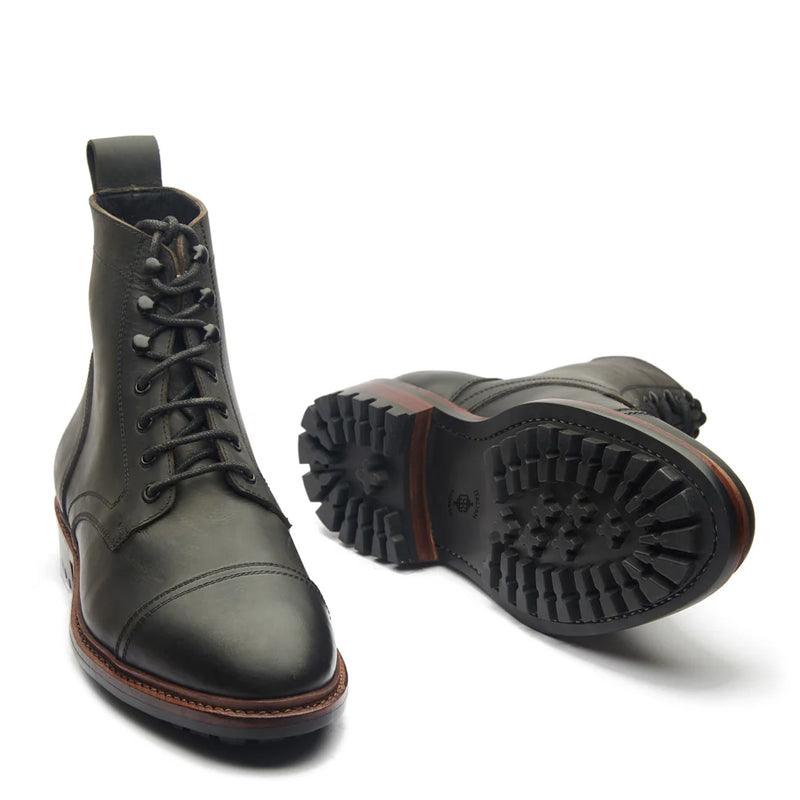 Premium Leather Lace-Up Cap-Toe Derby Boots