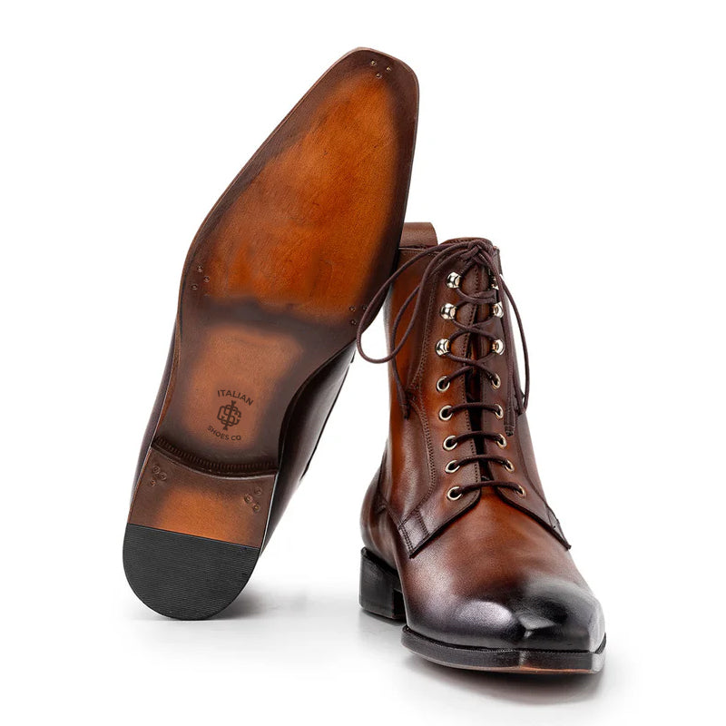 Premium Plain Toe Lace Up Leather Ankle Boot Brown