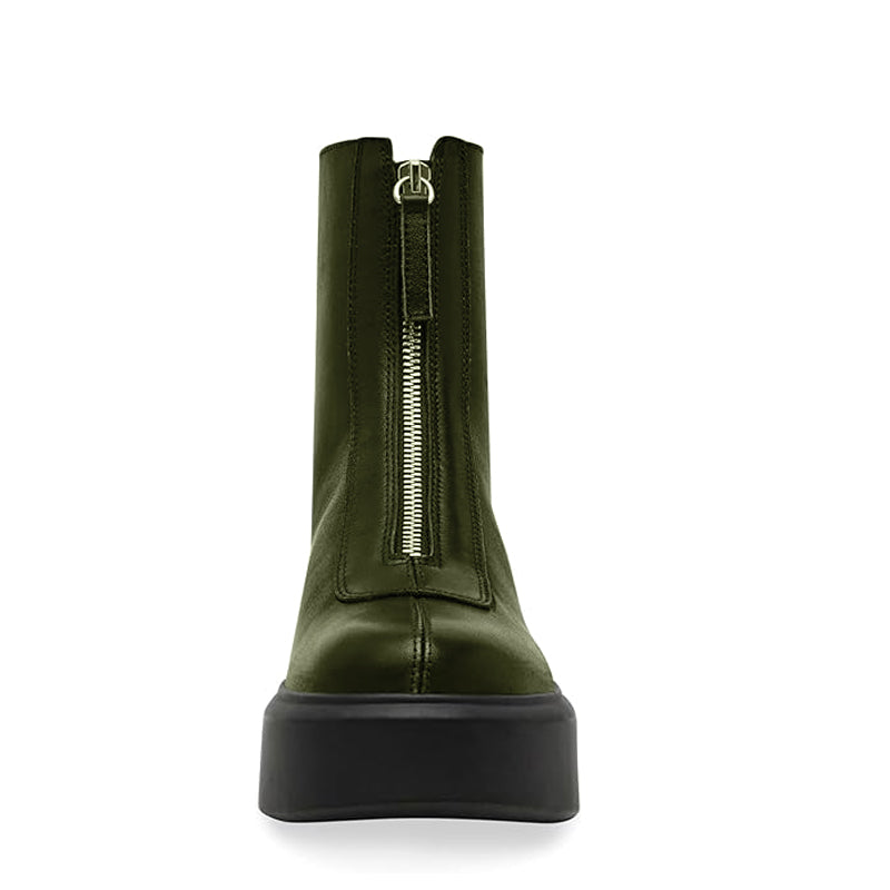 Premium Row Zipped Front Leather Blue Ankle Boot