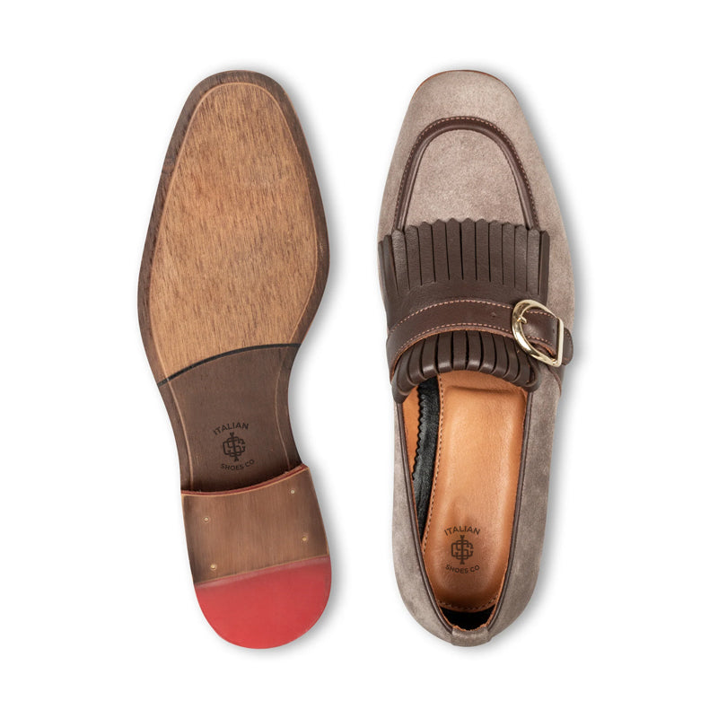 Suede Handmade Leather Single Monk Straps Shoe