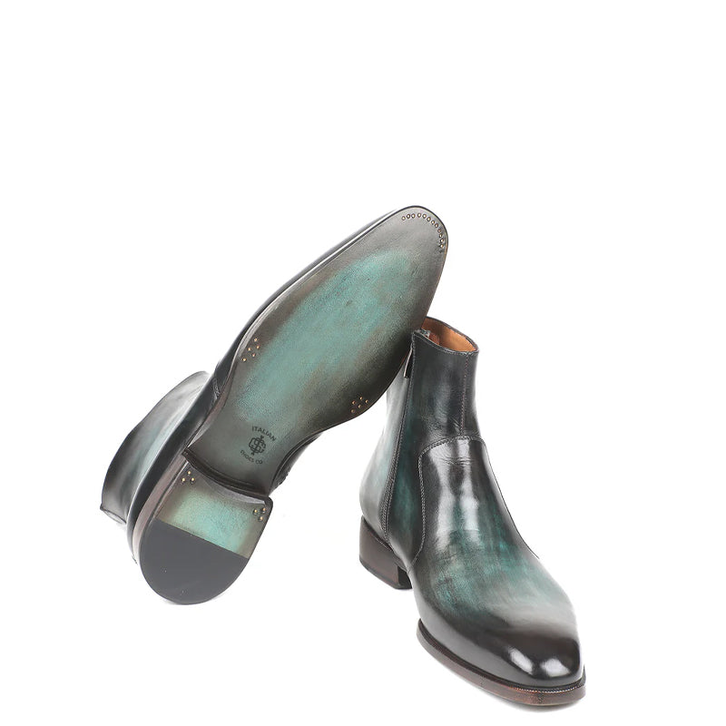HandPainted Solid Leather Chelsea Boot Black and Grey