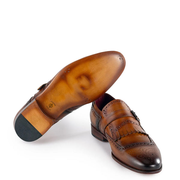 Men Captoe Leather Single Monkstraps Tan Shoe