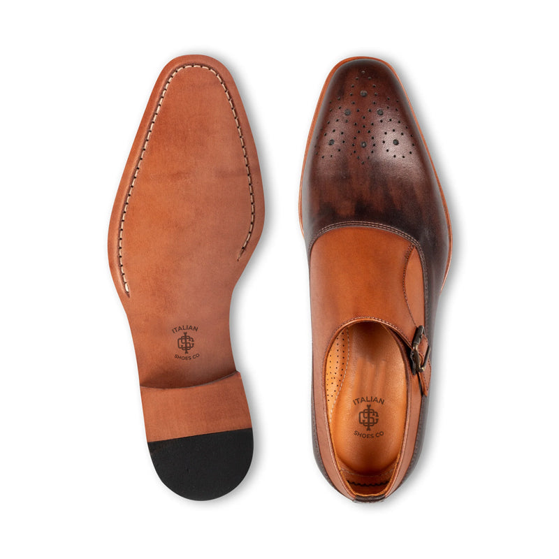 Men Handmade Leather Single Monk Straps Blue Shoe