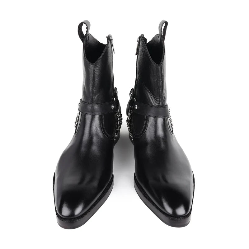 High Ankle Leather Chain Boots For Men