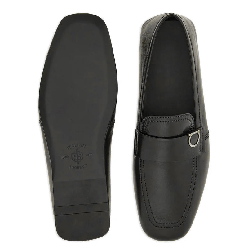 Black Plaque Leather Loafers