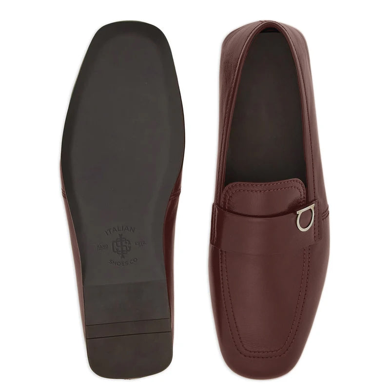 Dark Brown Plaque Leather Loafers