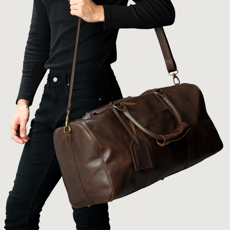 Darrio Black Leather Duffle Bag