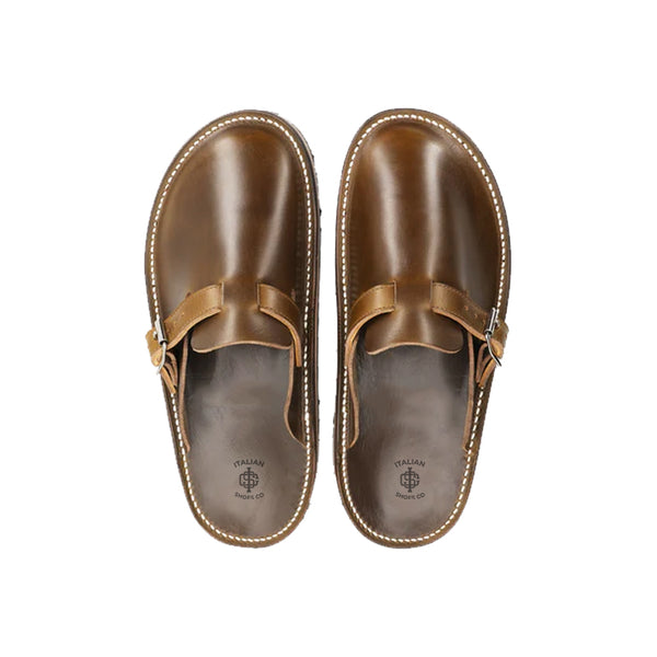 Buckle Clogs Slit Sandal Tan