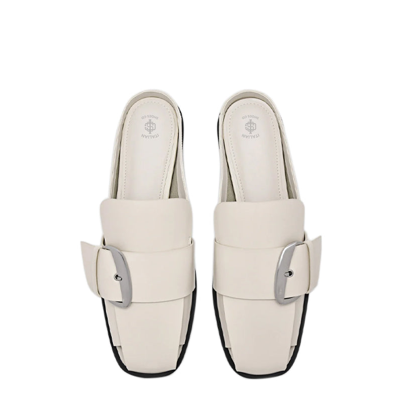 Calf Leather Buckle Mules