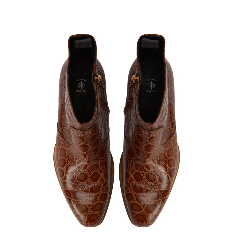 Croco Print Leather Chelsea High Ankle Boot
