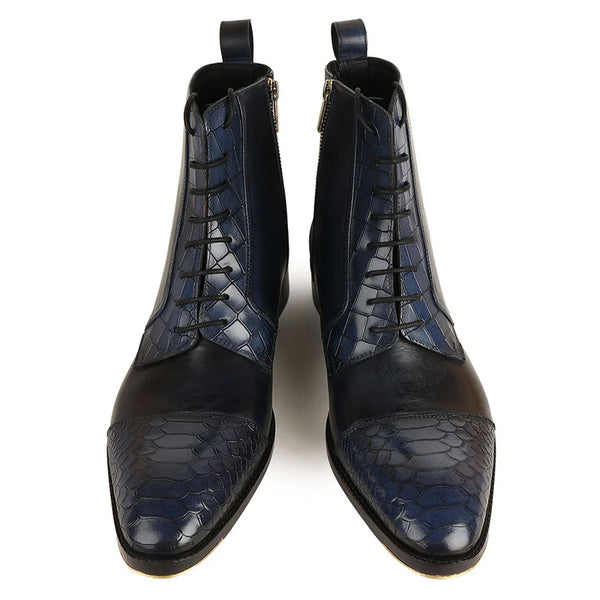 Luxury Croco Leather Cap Toe Side Zipper Boot