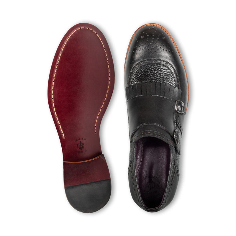 Luxury Design Leather Stylish Double Monk Shoe Black