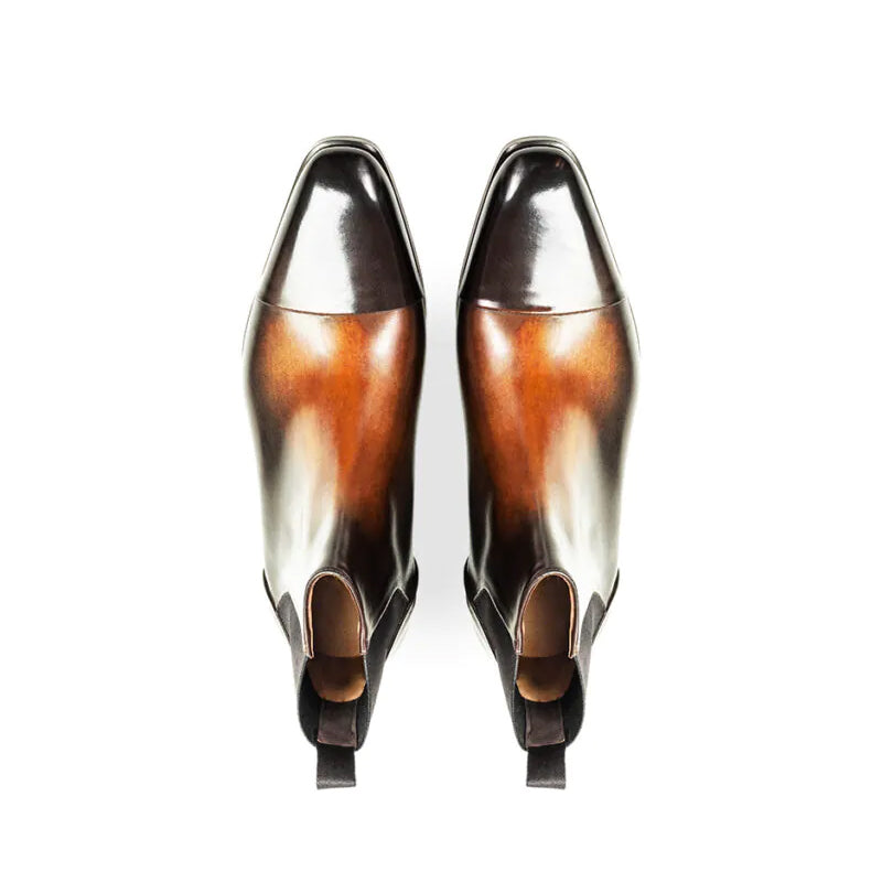 Polished Shiny Leather Cap Toe Chelsea Boots