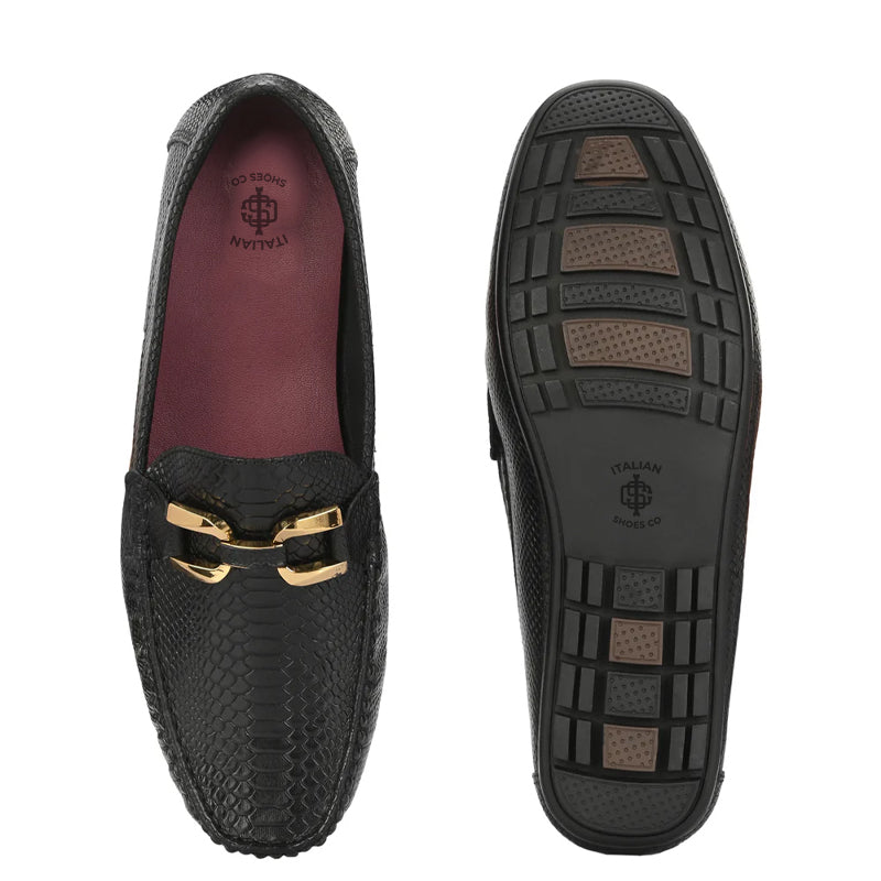 Premium Leather Loafers With Gold Buckled