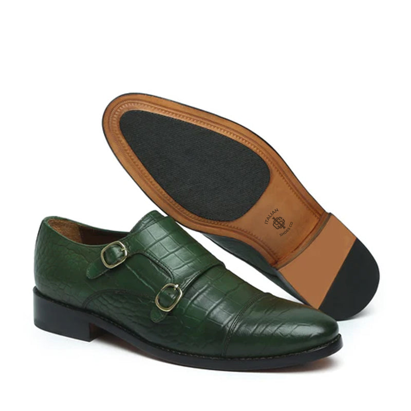 Men Croco Leather Double Monk Shoes